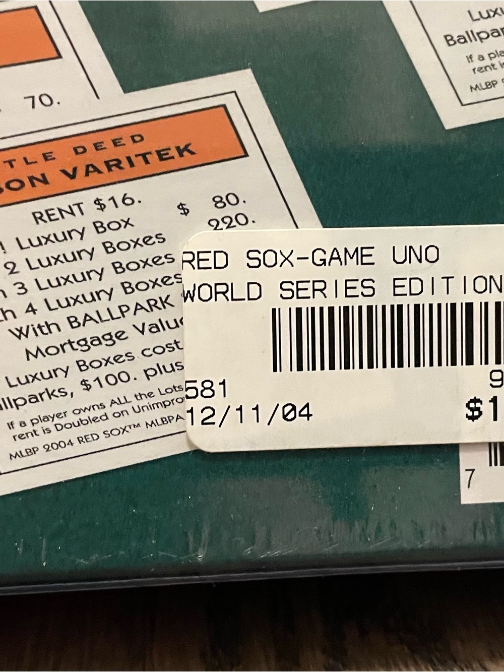 Monopoly Red Sox Edition Board Game - unopened with UNO price tag - Picture 3 of 6